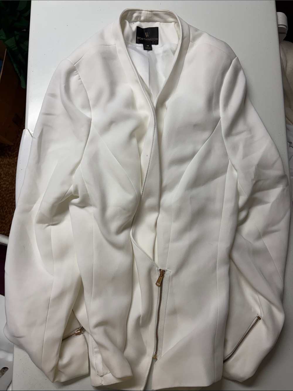 Worthington Women's Cream-White Zip Blazer Jacket